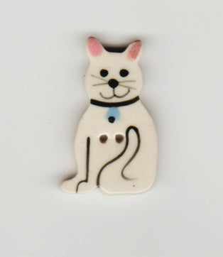 White Cat ceramic button