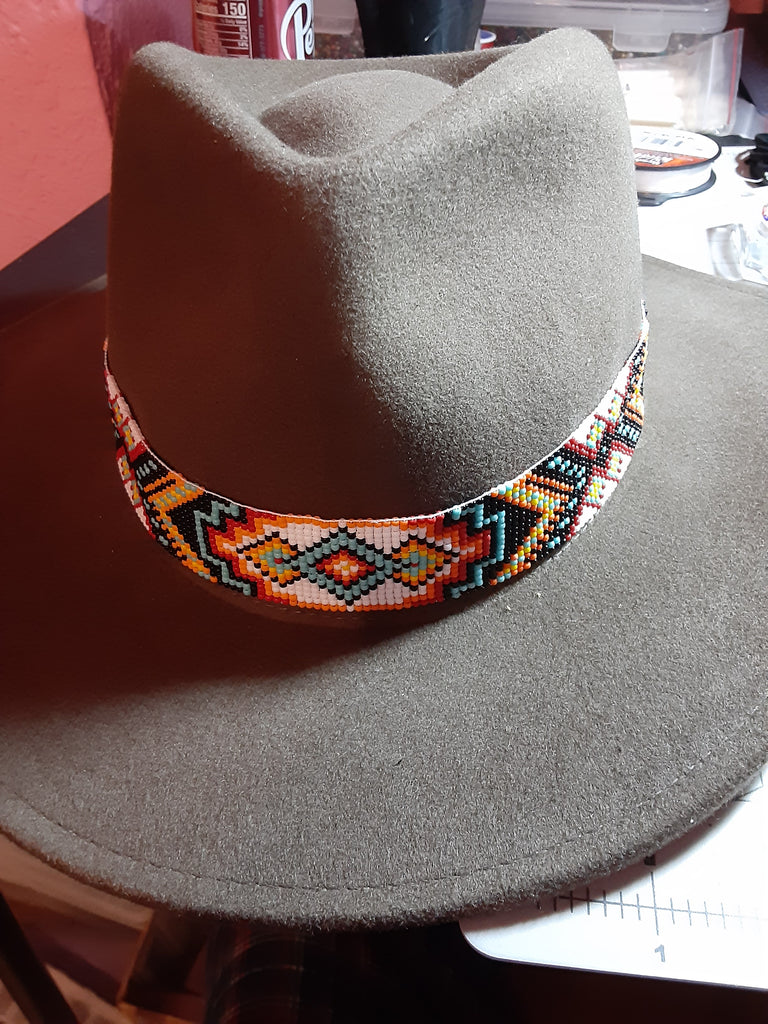 White Aztec Beaded Hat Band