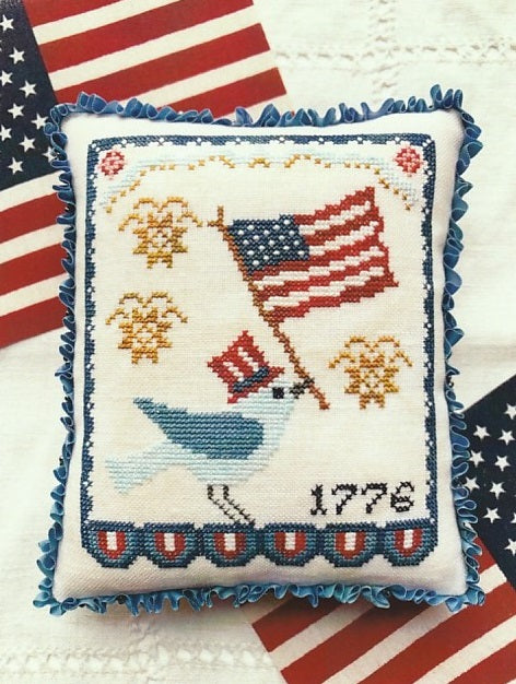 Luminous Fiber Arts A Bluebird's Salute patriotic cross stitch pattern