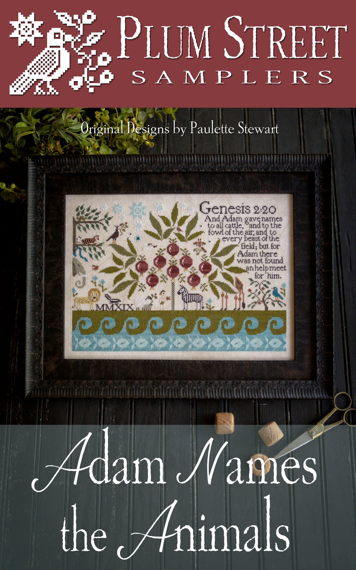Plum Street Samplers Adam Names the Animals religious cross stitch pattern