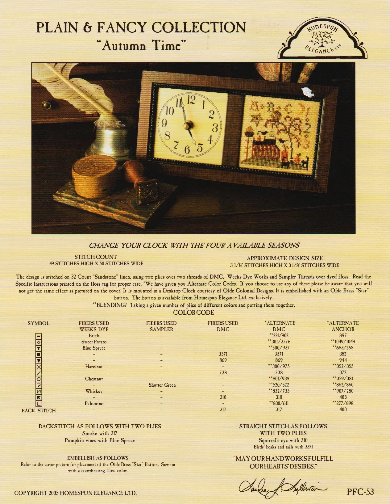 Homespun Elegance Autumn Time clok cross stitch pattern