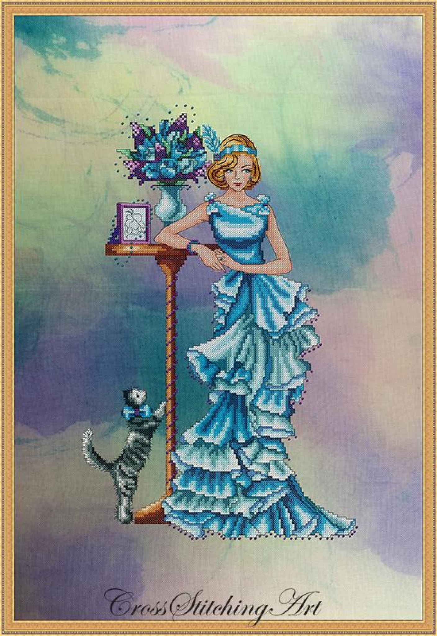 Cross Stitching Art Azure Elegance fashion fantasy cross stitch pattern