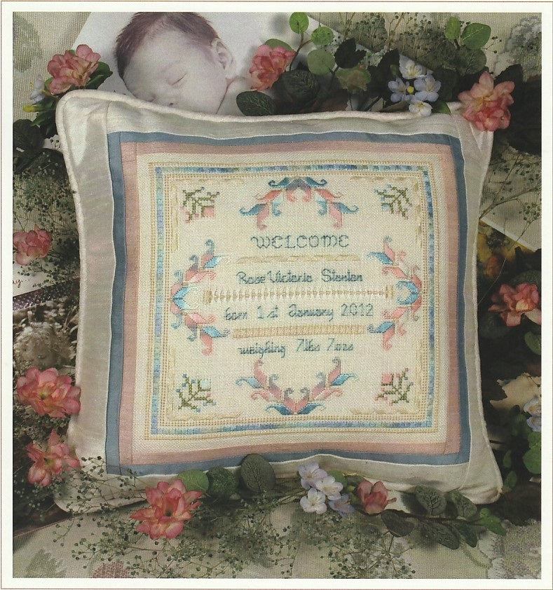 Victoria Sampler Birth Pillow LR06 cross stitch patter