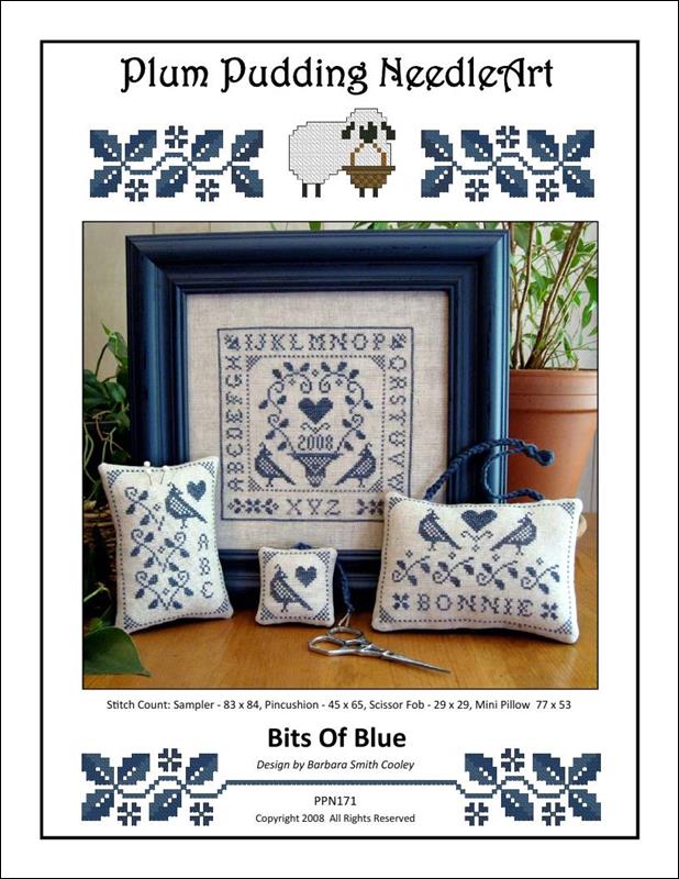 Plum Pudding Needleart Bits of Blue cross stitch sampler pattern