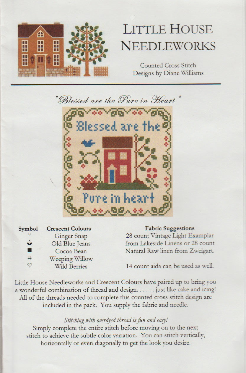 Little House Needleworks Blessed Are The Pure In Heart cross stitch pattern
