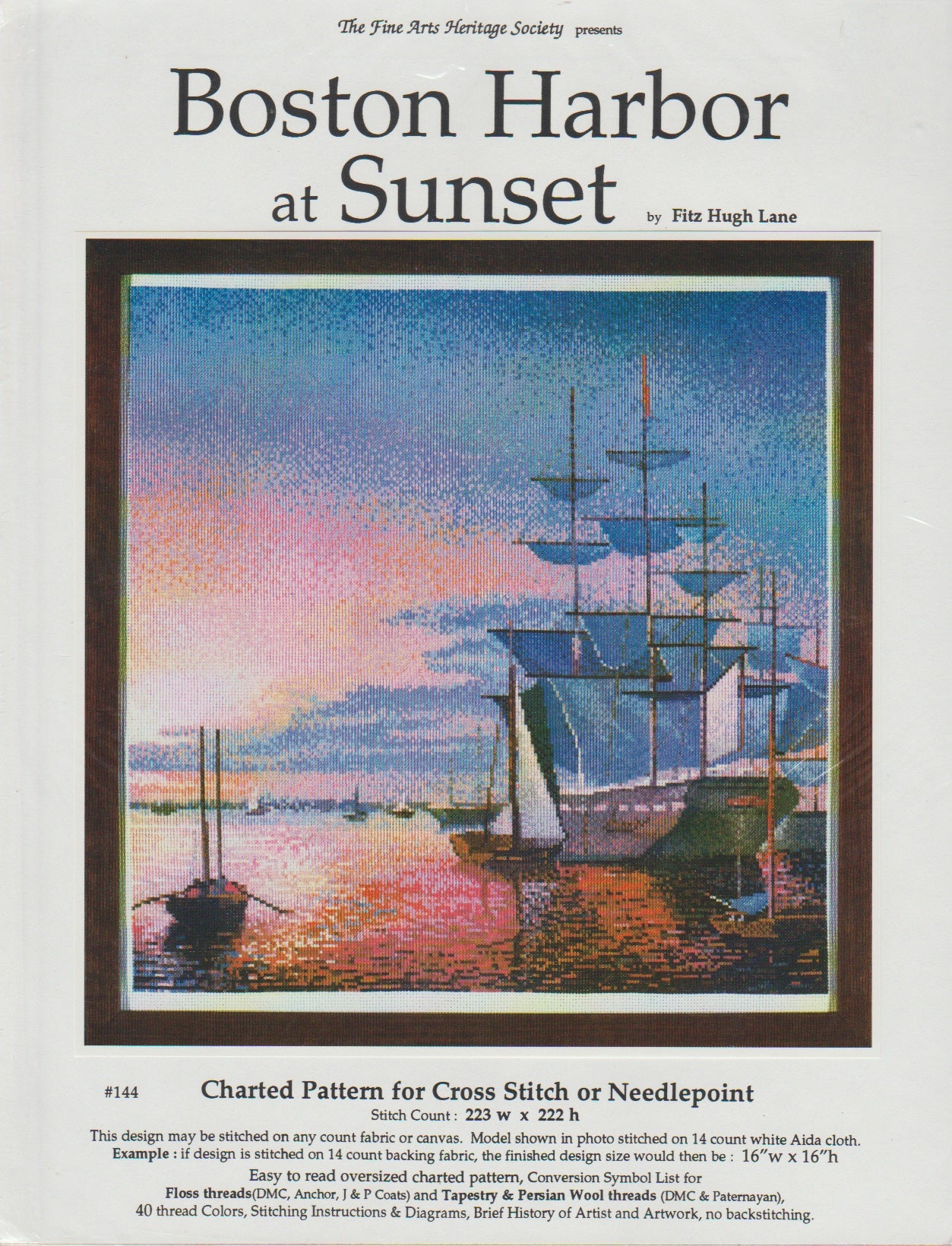 Fine Arts Heritage Society Boston Harbor at Sunset cross stitch pattern