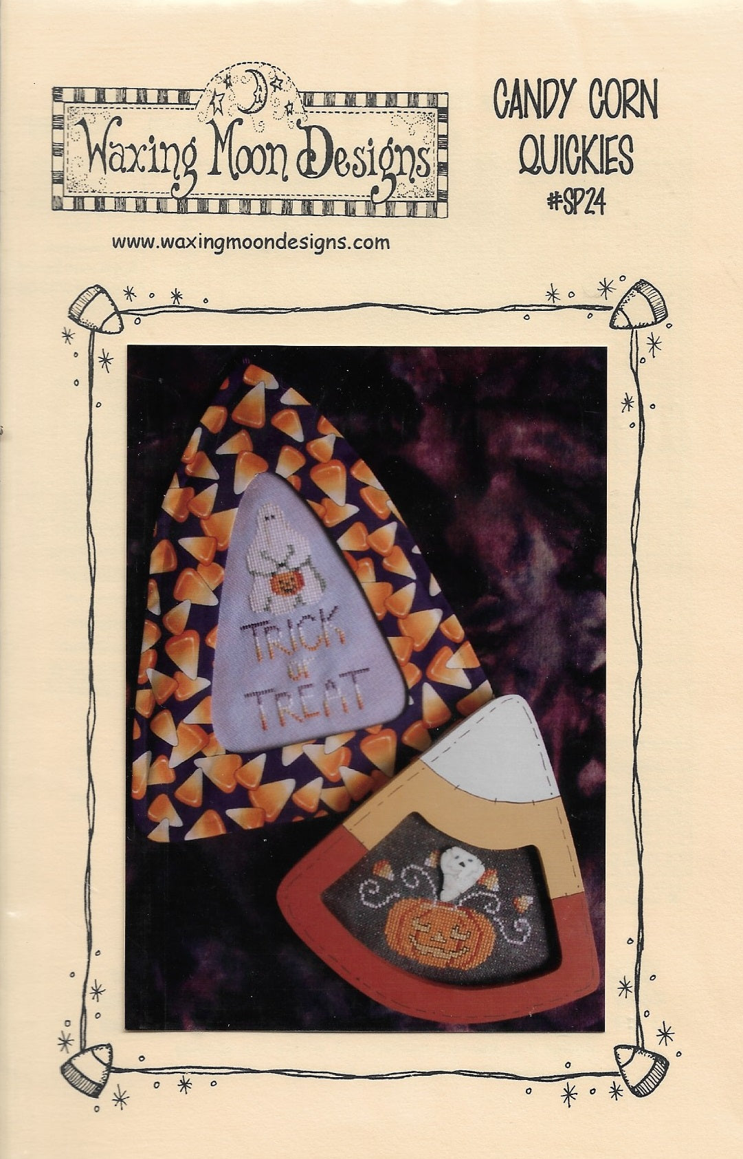 Waxing Moon Candy Corn Quickies SP24 halloween cross stitch pattern
