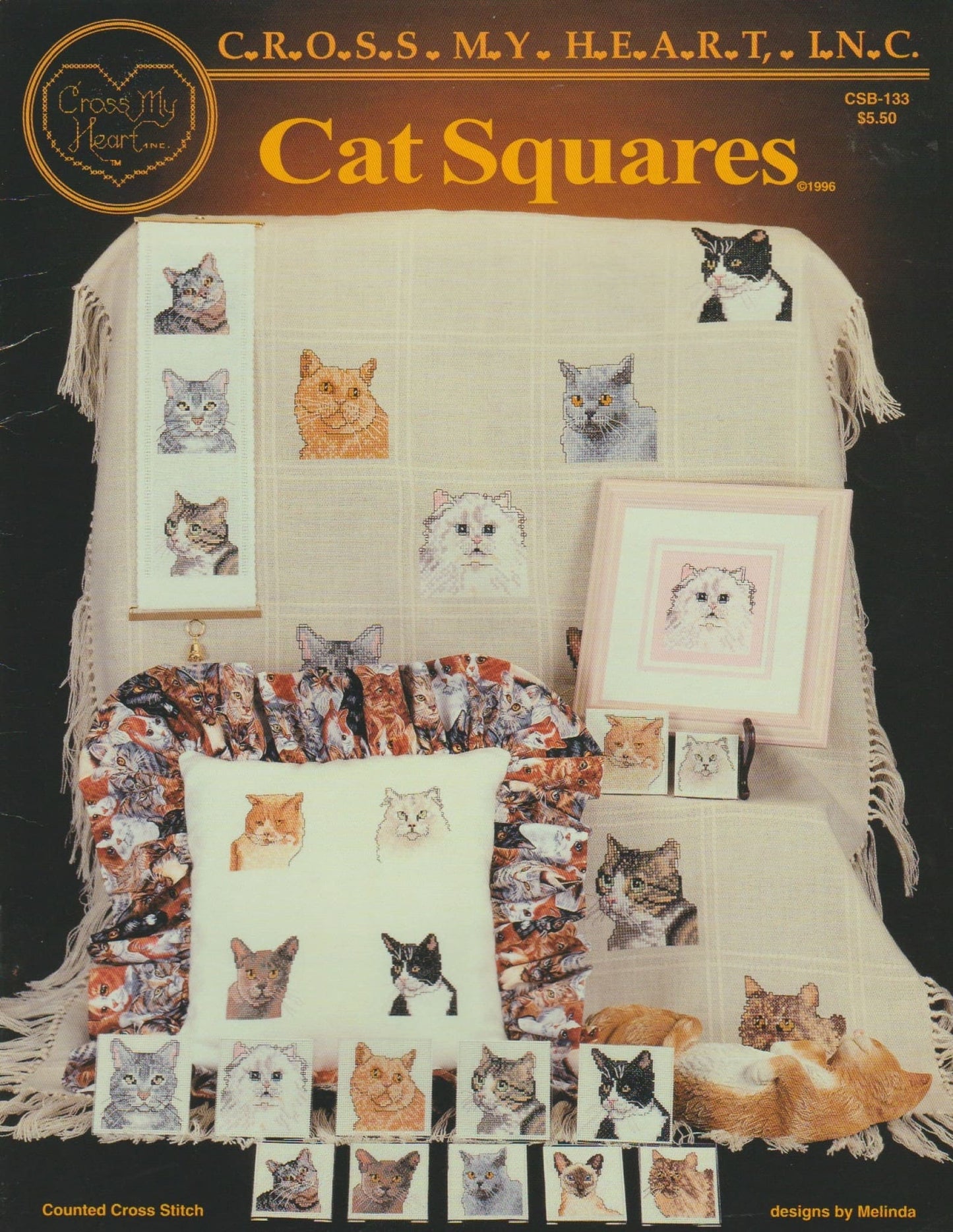 Cross My Heart Cat Squares CSB-133 cross stitch pattern