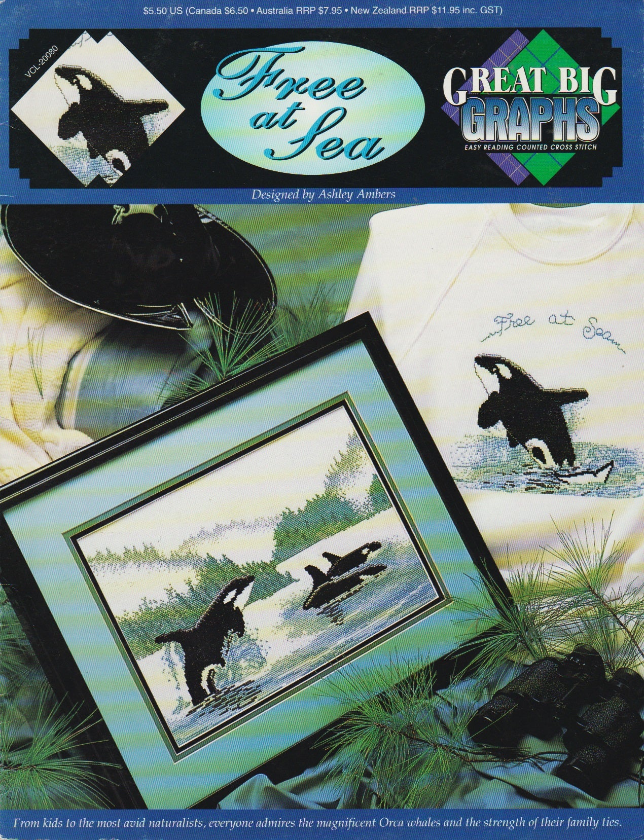 Great Big Graphics Free At Sea killer whale orca cross stitch pattern