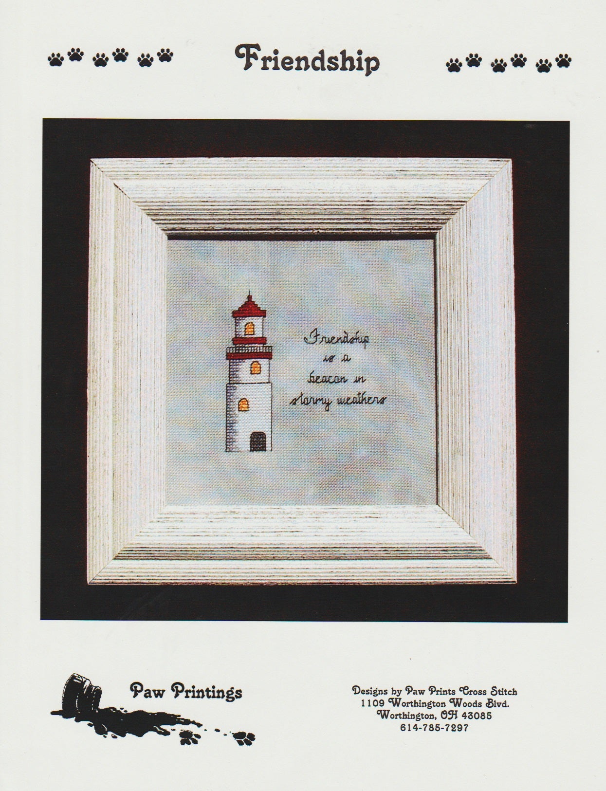 Designs by Paw Prints Friendship lighthouse cross stitch pattern