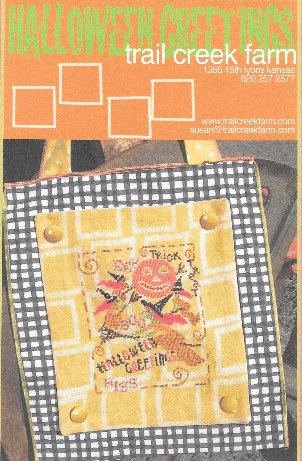 Trail Creek Farms Halloween Greetings cross stitch pattern