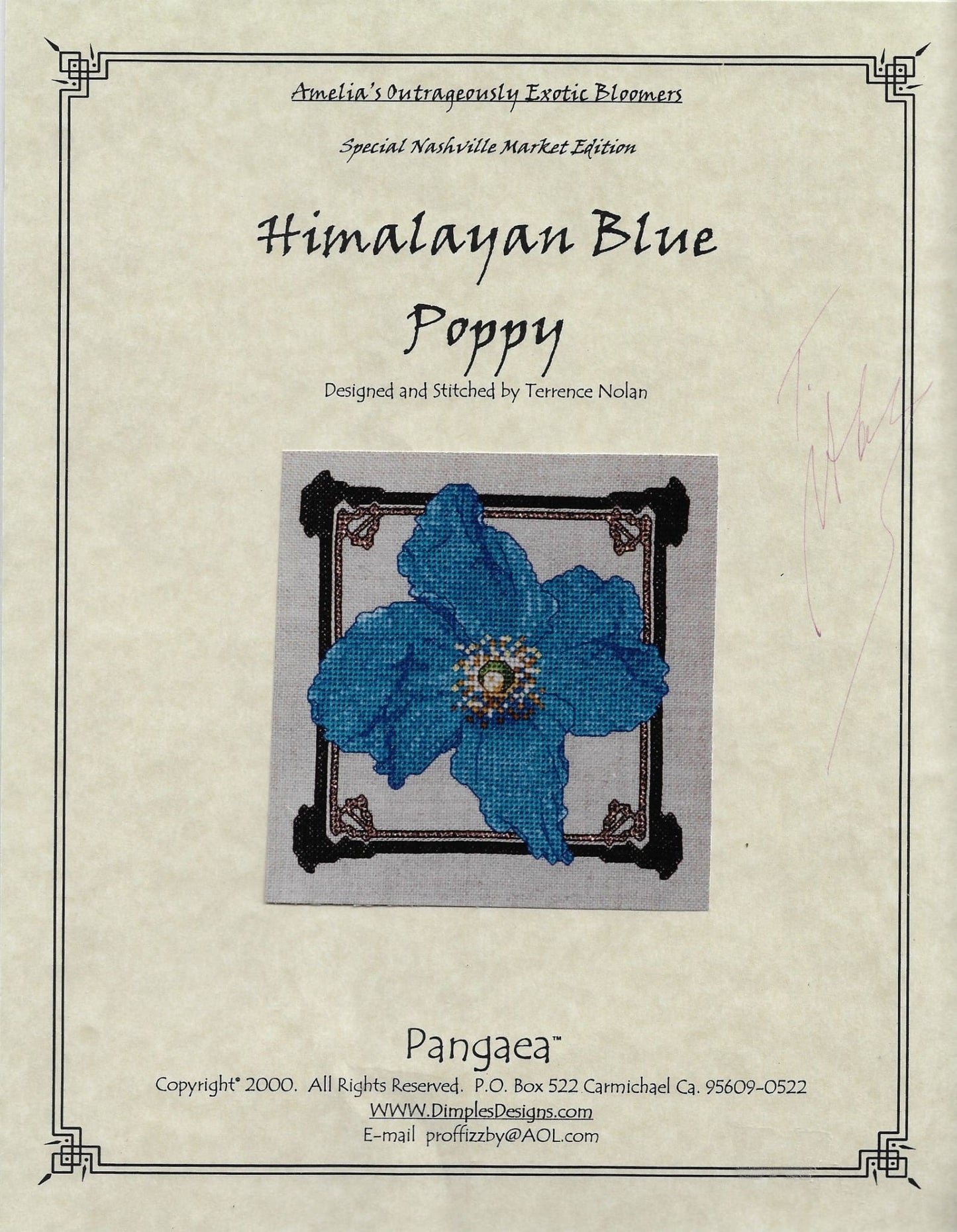 Dimples Designs Himalayan Blue Poopy Terrence Nolan cross stitch pattern