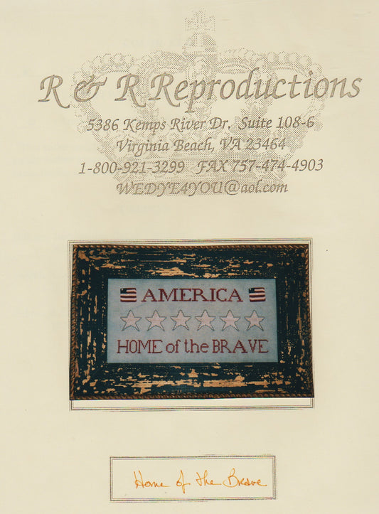 R&R Reproductions Home of the Brave patriotic cross stitch pattern