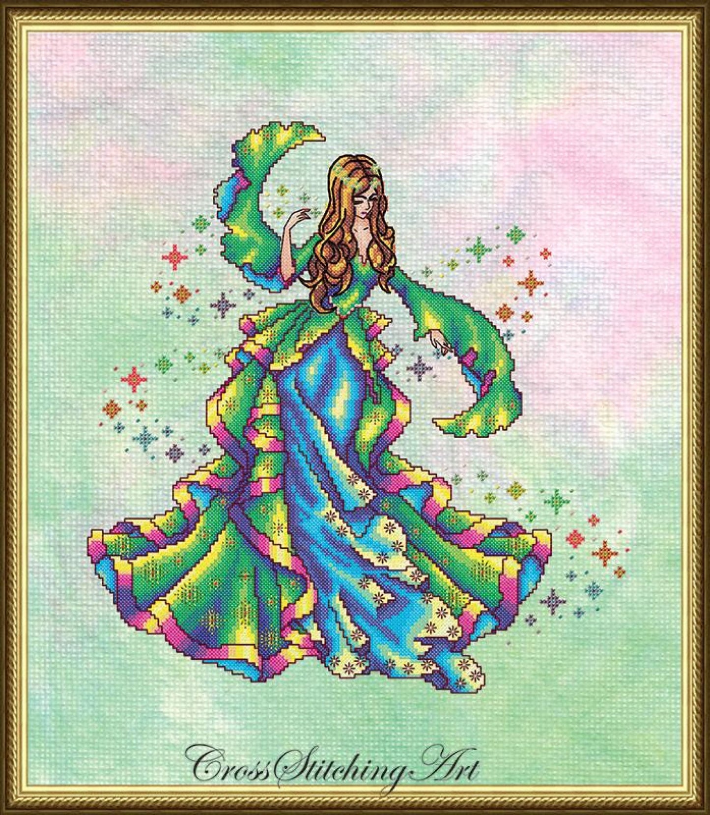 Cross Stitching Art Iris, The Rainbow Maiden fashion fantasy cross stitch pattern