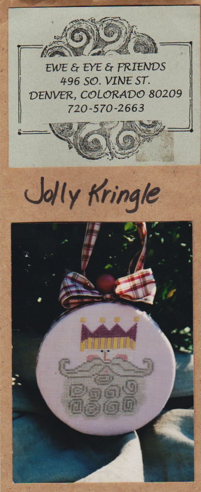 Ewe & Eye Jolly Kringle christmas cross stitch ornament pattern