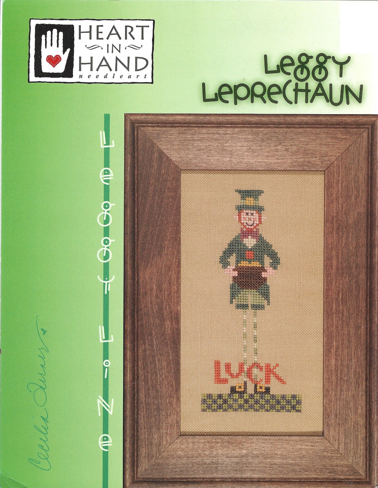 Heart in Hand Leggy Leprechaun cross stitch pattern