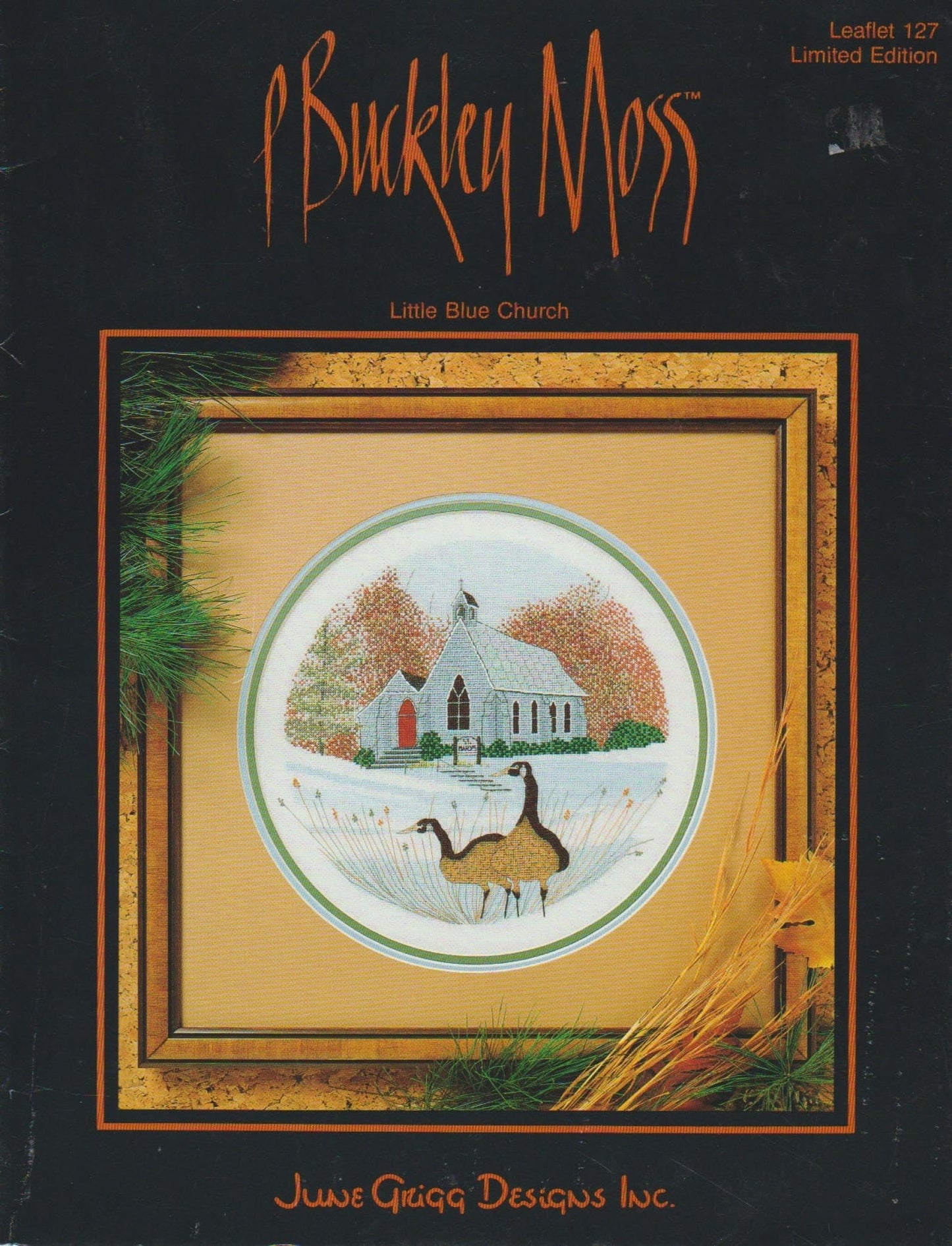 P buckley Moss Little Blue Church 127 cross stitch pattern