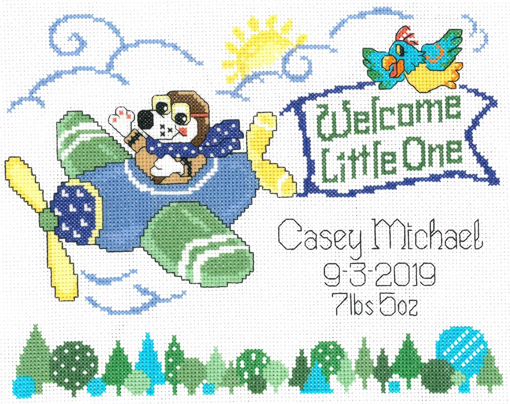Imaginating Little Pilot Birth Record 3210 baby cross stitch pattern