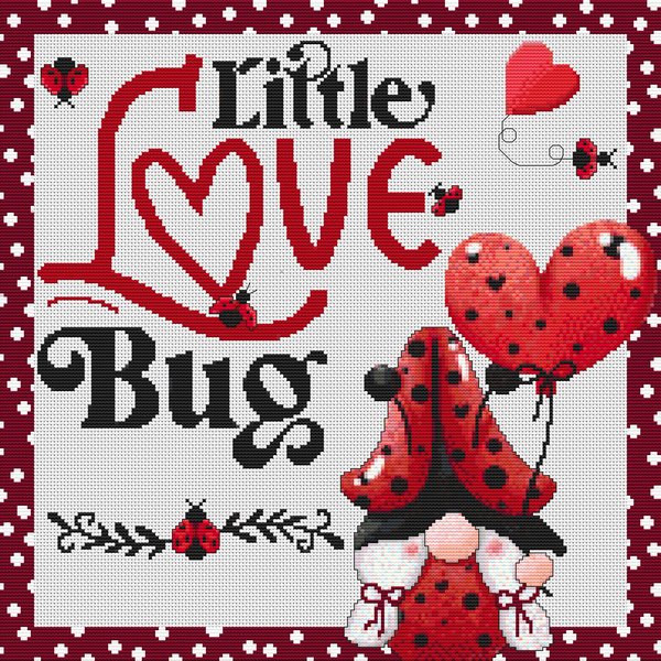 White Willow Stitching Love Bug Gnome cross stitch pattern