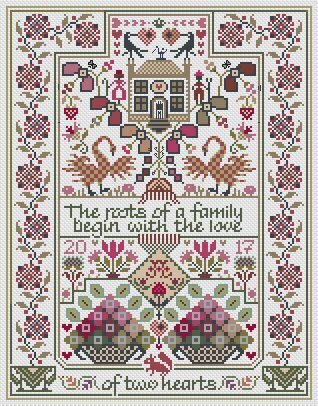 Long Dog Samplers The Love of Two Hearts LD75 cross stitch pattern