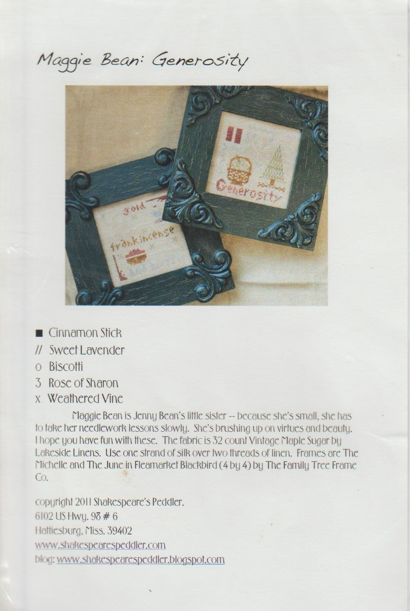 Shakespeare's Peddler Maggie Bean's Generosity cross stitch pattern