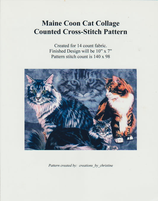 Creations by Christine Maine Coon Cat Collage cross stitch pattern