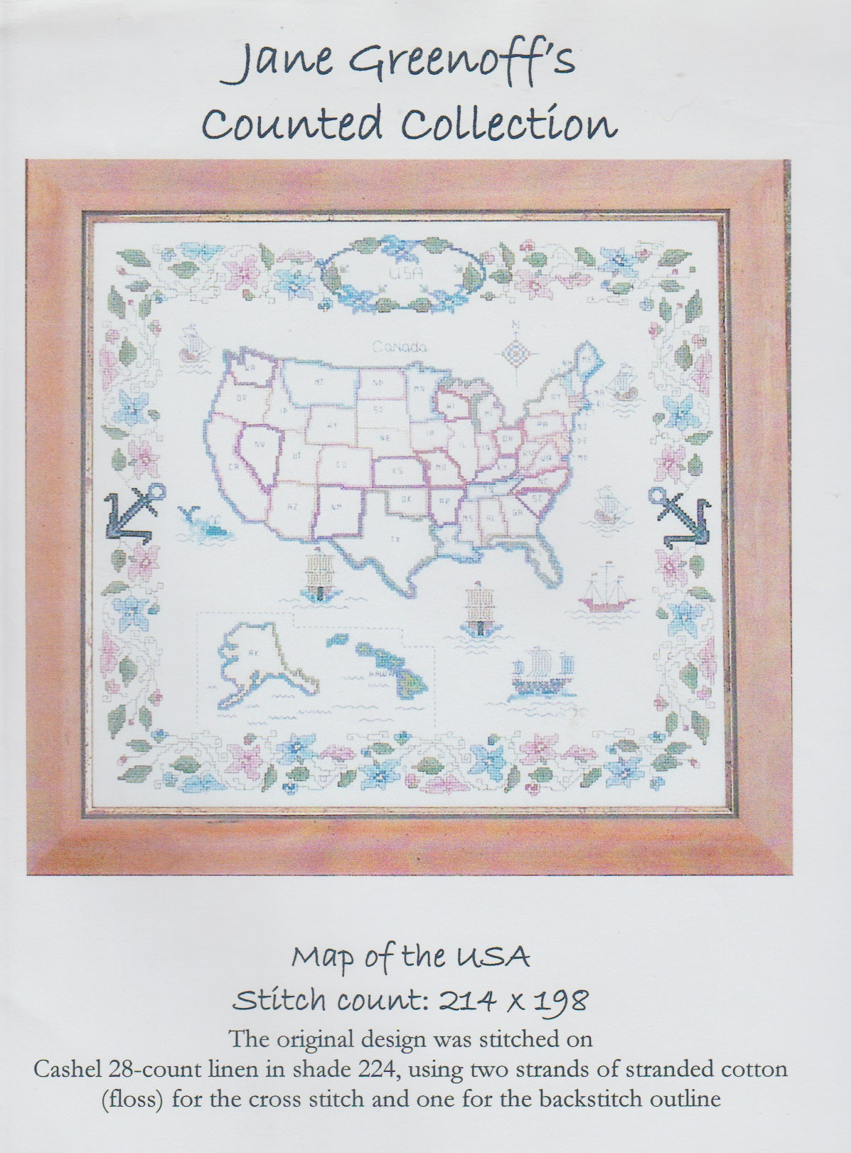 Jane Greenoff's Map of USA cross stitch pattern