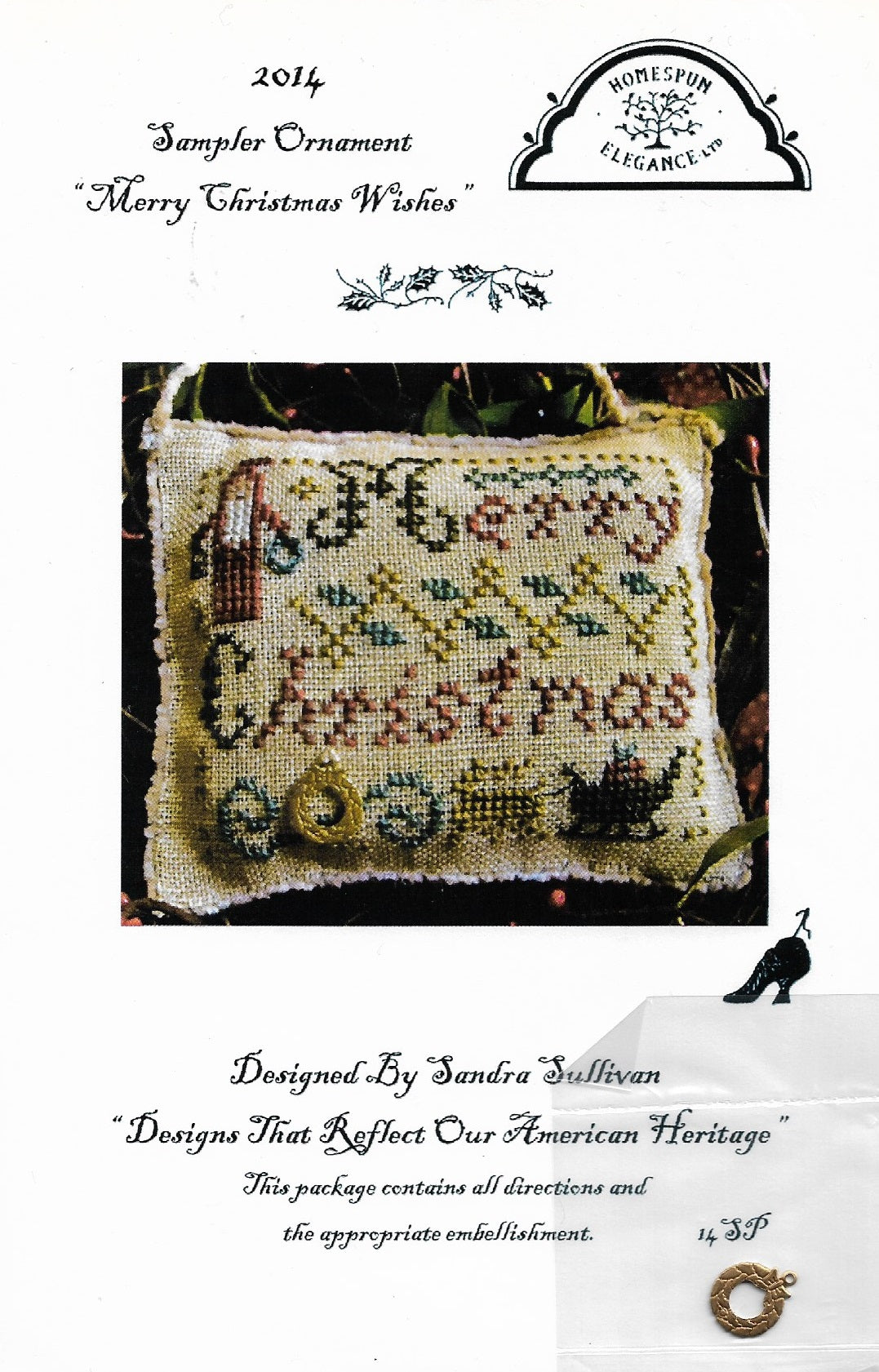 Homespun Elegance Merry Christmas Wishes 2014 Sampler Ornament 14SP cross stitch pattern