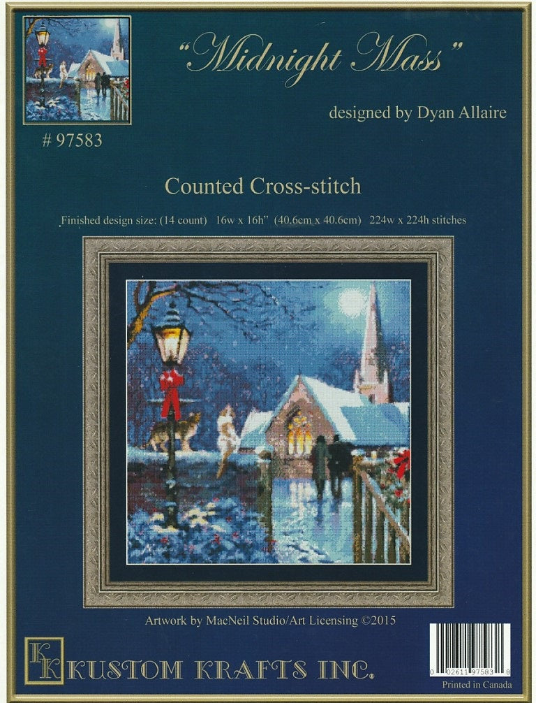 Kustom Kraft Midnight Mass 97583 church cross stitch pattern