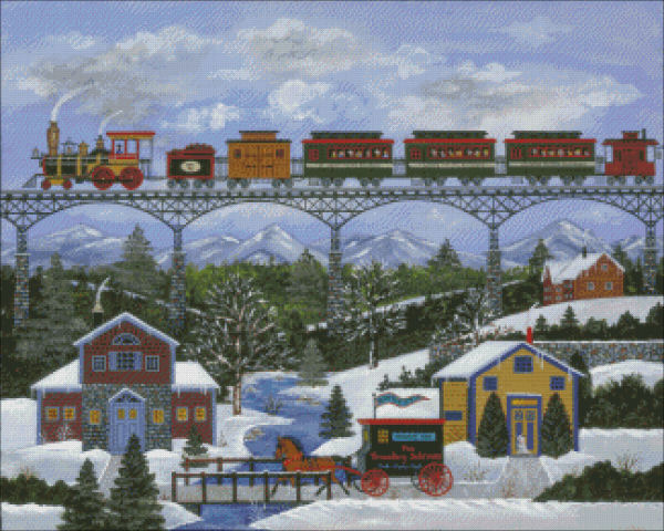 Heaven and Earth Designs Mini Race To The Finish train cross stitch pattern