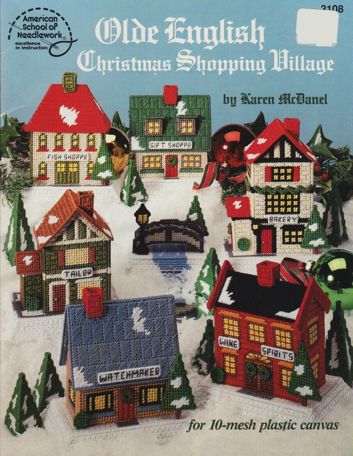 American School of needlework Olde English Christmas Shopping Village 3108 plastic canvas pattern