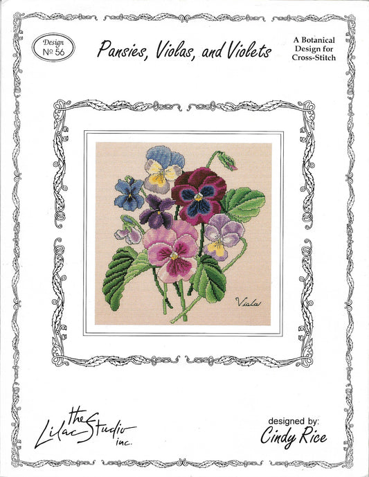 Lilac Studios Pansies, Violas and Violets 56 flower cross stitch pattern
