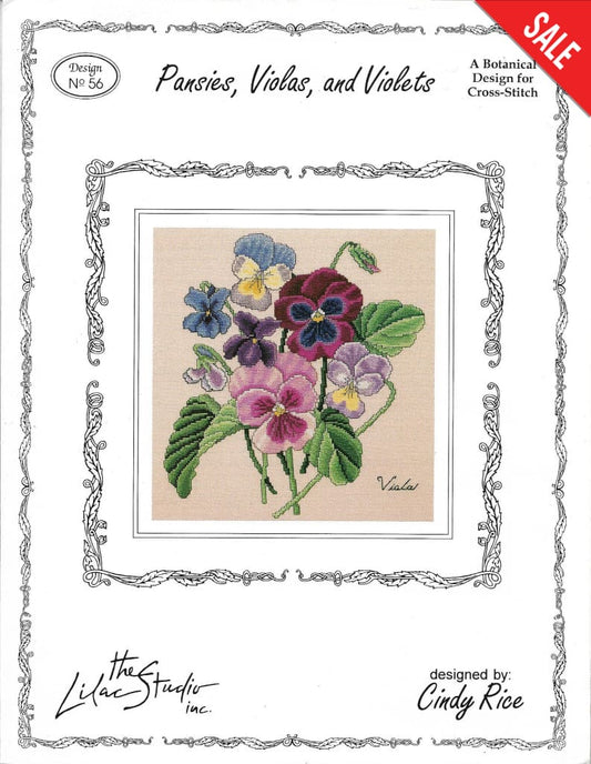 Lilac Studios Pansies, Violas and Violets, LS56 flower cross stitch pattern