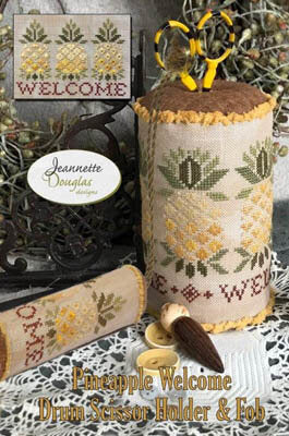 Jeannette Douglas Pineapple Welcome Drum Scissor Holder & Fob cross stitch pattern
