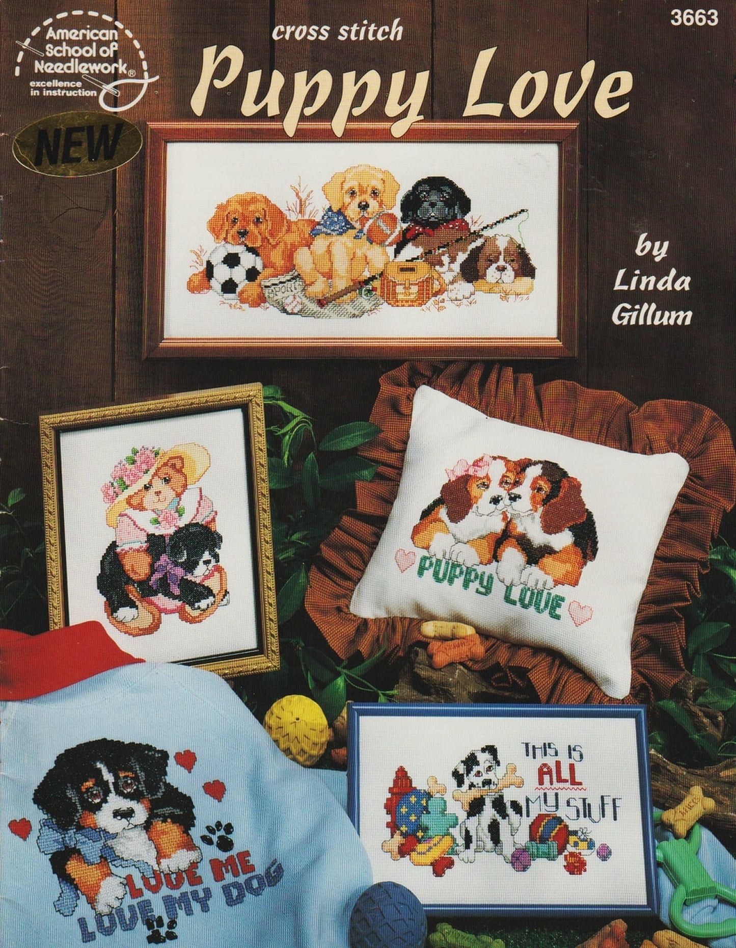 American School of Needlework Puppy Love 3663 cross stitch pattern