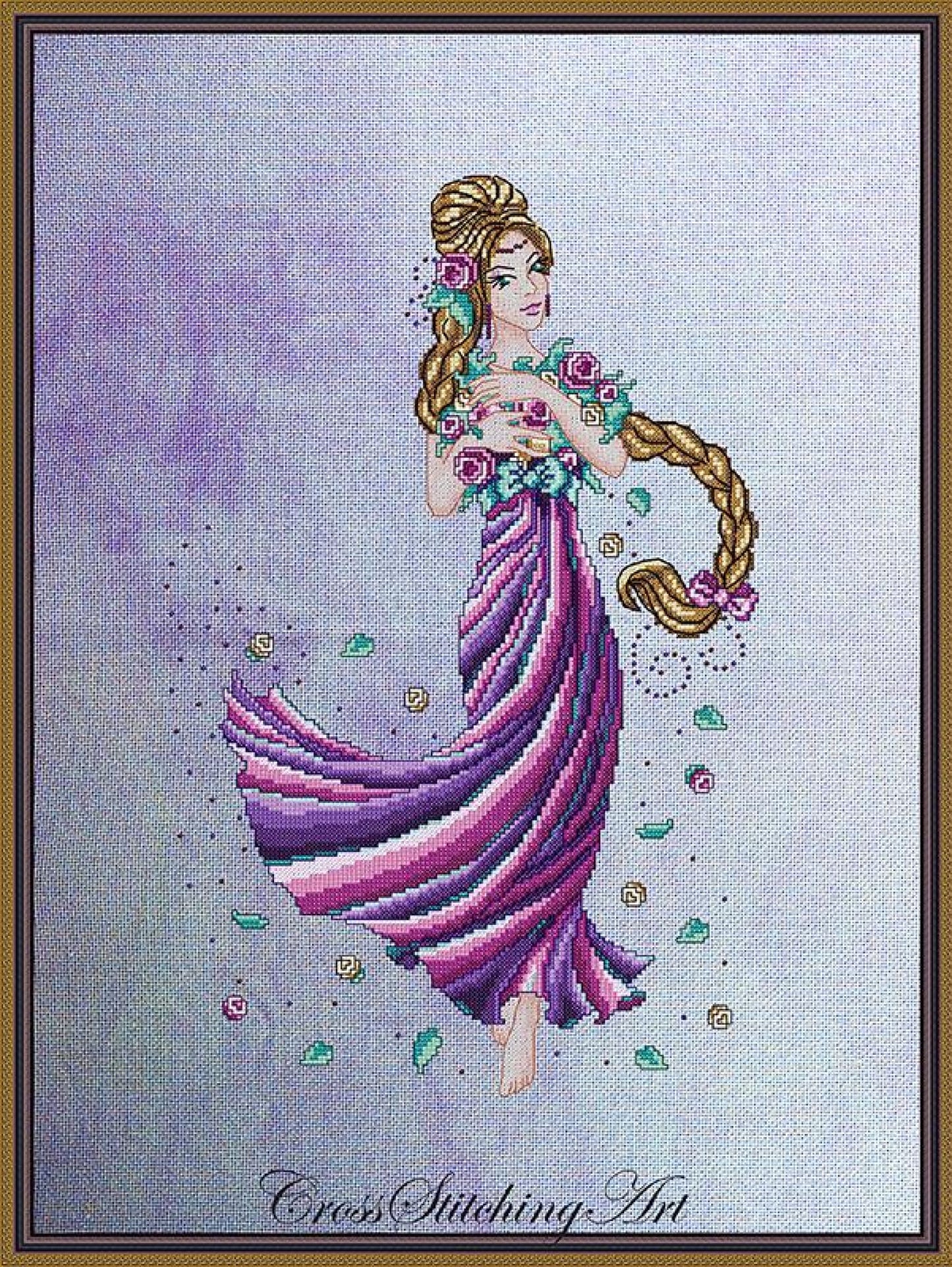 Cross Stitching Art Rapunzel fashion fantasy cross stitch pattern