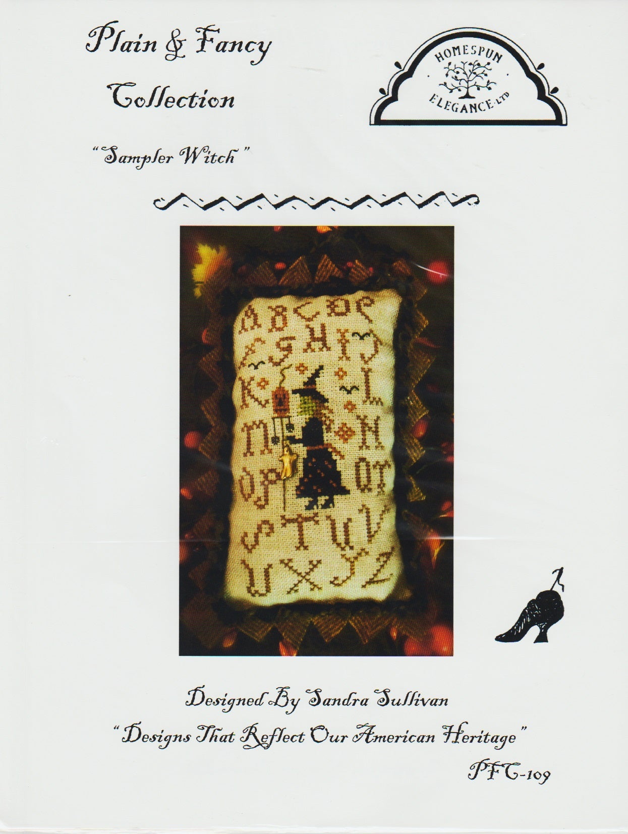 Homespun Elegance Sampler Witch PFC-109 halloween pillow cross stitch pattern