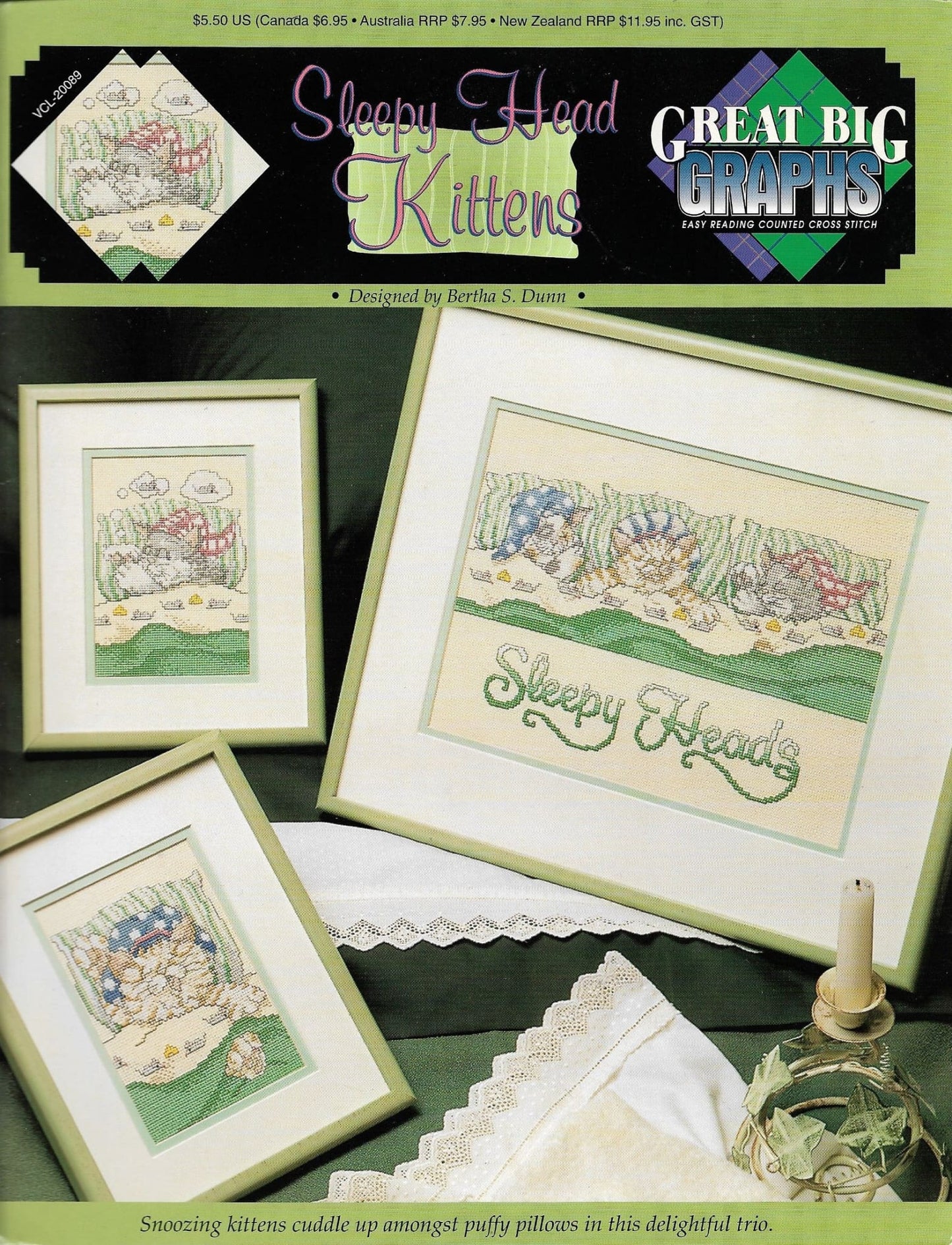 Great Big Graphs Sleepy Head Kittens VCL-20089 cat cross stitch pattern
