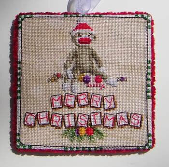 Blackberry Lane Designs Sock Monkey Ornament christmas religious cross stitch scissor fob pattern