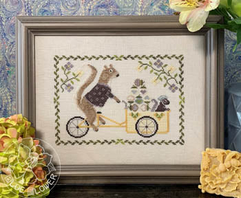 The Blue Flower Summer Squirrel cross stitch pattern
