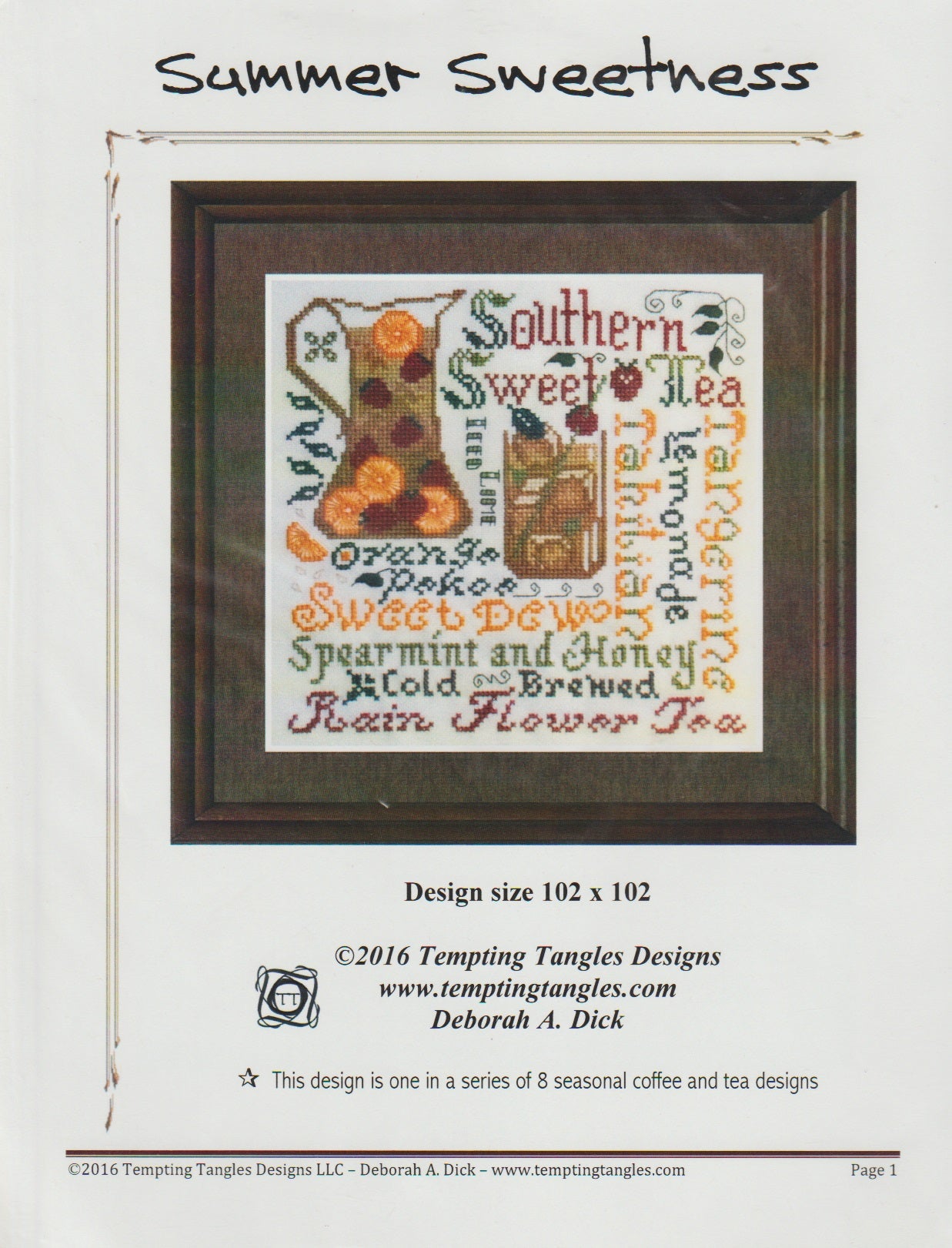 Tempting Tangles Summer Sweetness tea cross stitch pattern