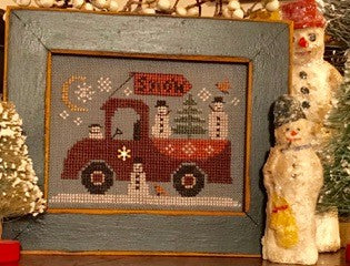Homespun Elegance Traveling Snowmen Truck winter cross stitch pattern