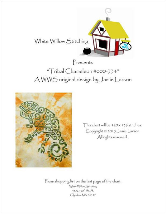 White Willow Tribal Chameleon cross stitch pattern