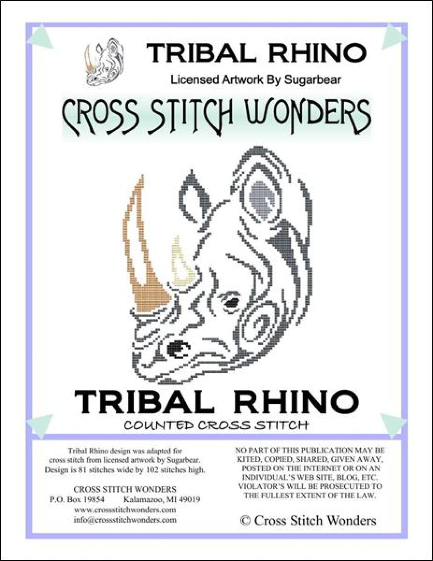 Cross Stitch Wonders Marcia Manning Tribal Rhino Cross stitch pattern