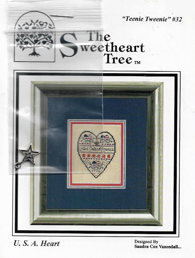 Sweetheart Tree U.S.A. Heart teenie tweenie 32 patriotic cross stitch pattern