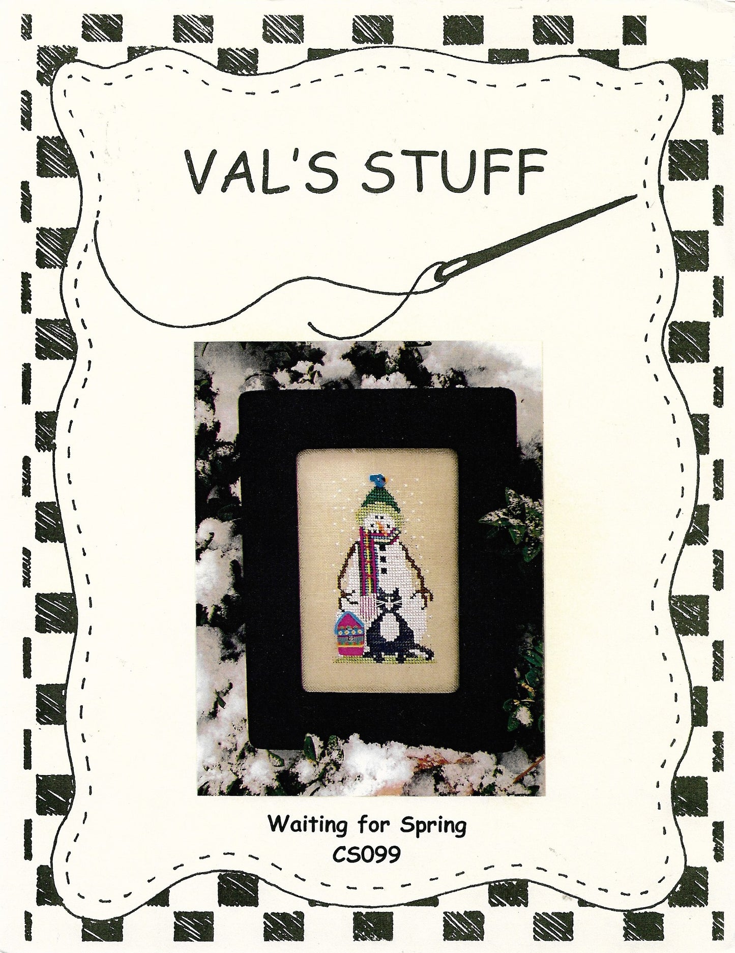 Val's Stuff Waiting For Spring CS099 snowman cross stitch pattern