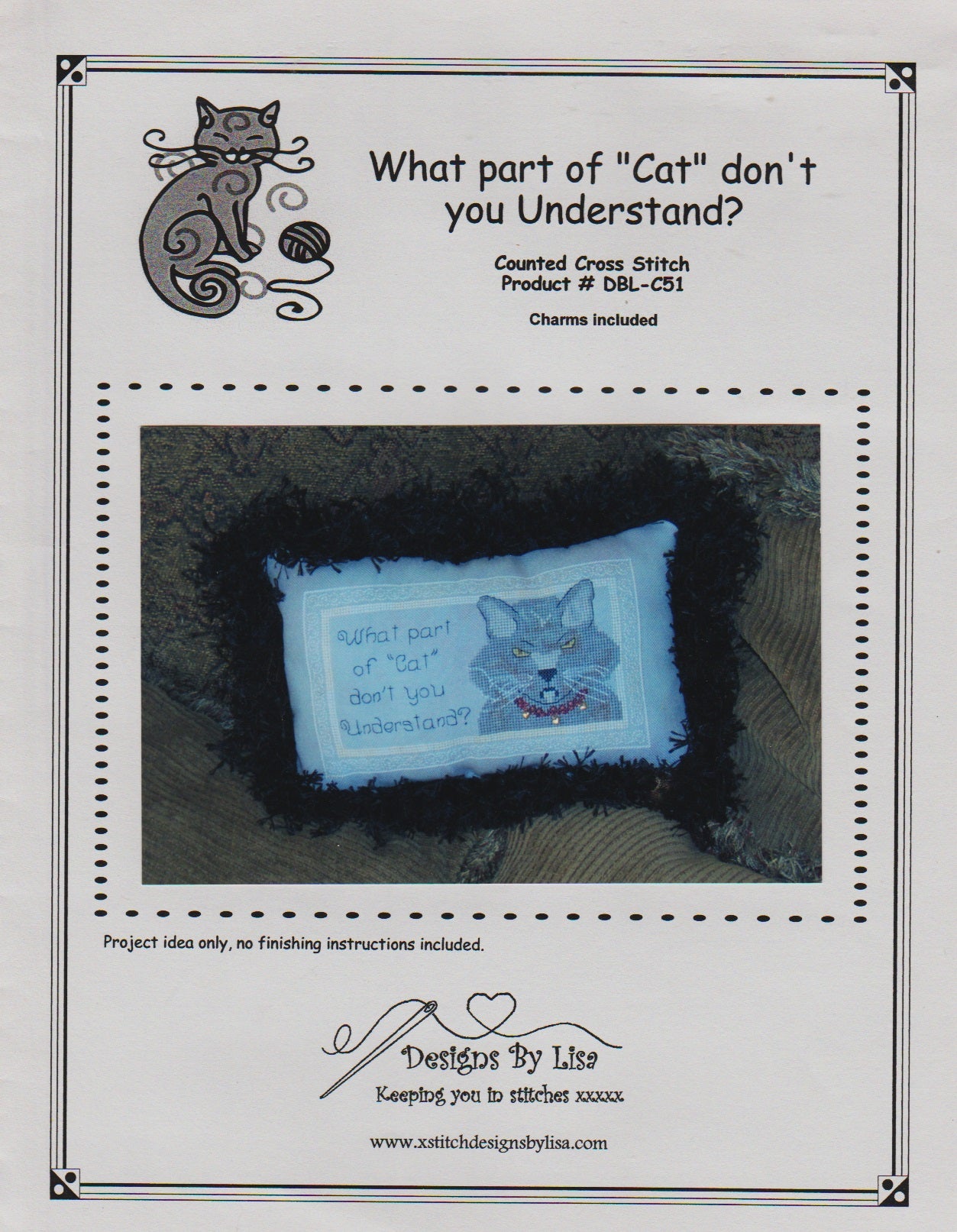 Designs By Lisa What Part of "Cat" don't You Understand? DBL-C51 cross stitch pattern