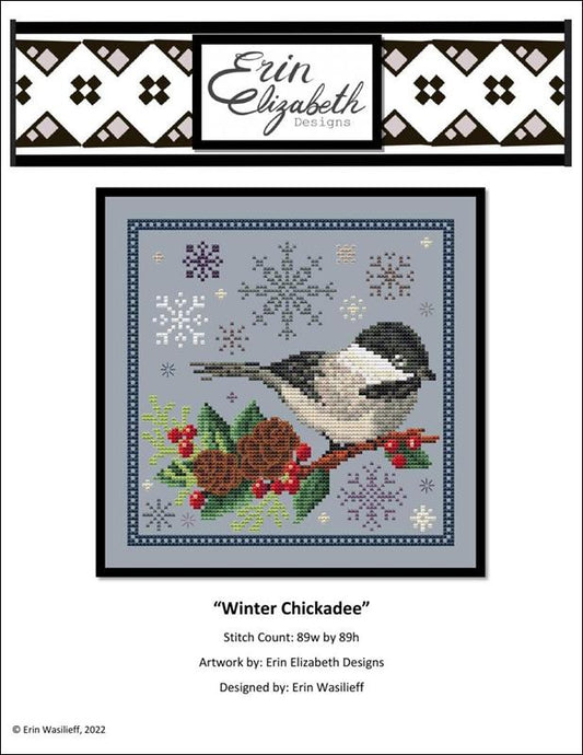 Erin Elizabeth Designs Winter Chickadee cross stitch pattern