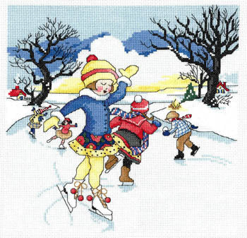 Imaginating Winter Wonderland 3295 ice skating cross stitch pattern