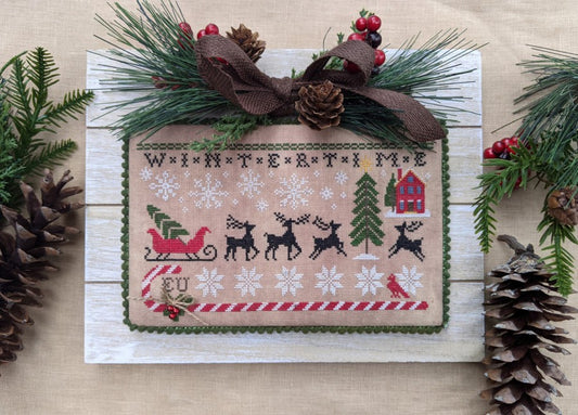 Lila's Studio Wintertime santa sleigh cross stitch pattern